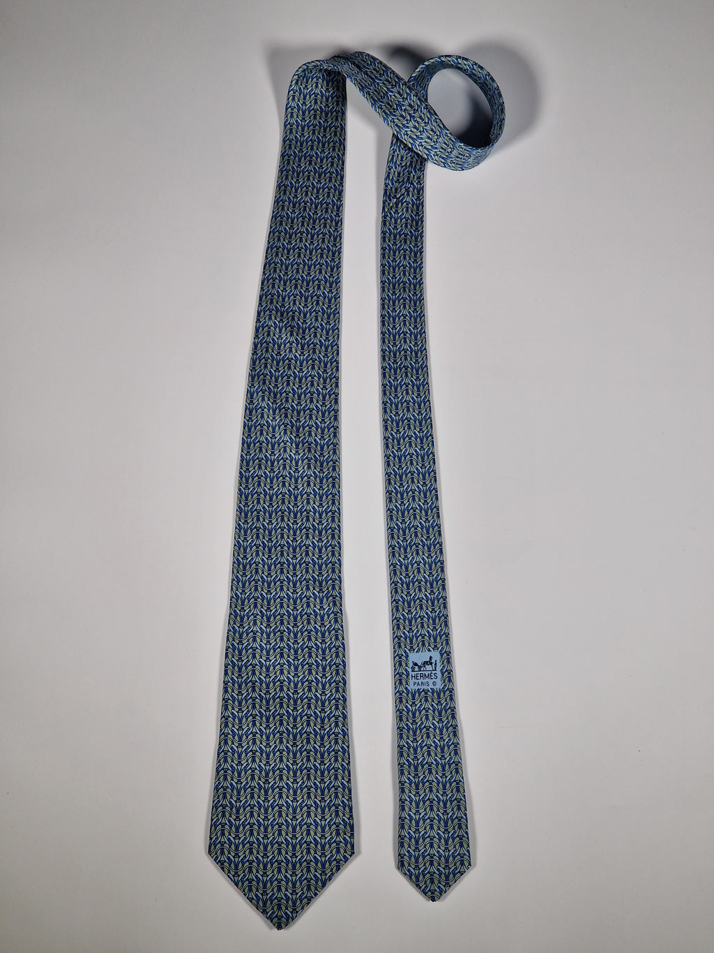Hermès silk tie green equestrian pattern Hermès 7759 FA tie green
