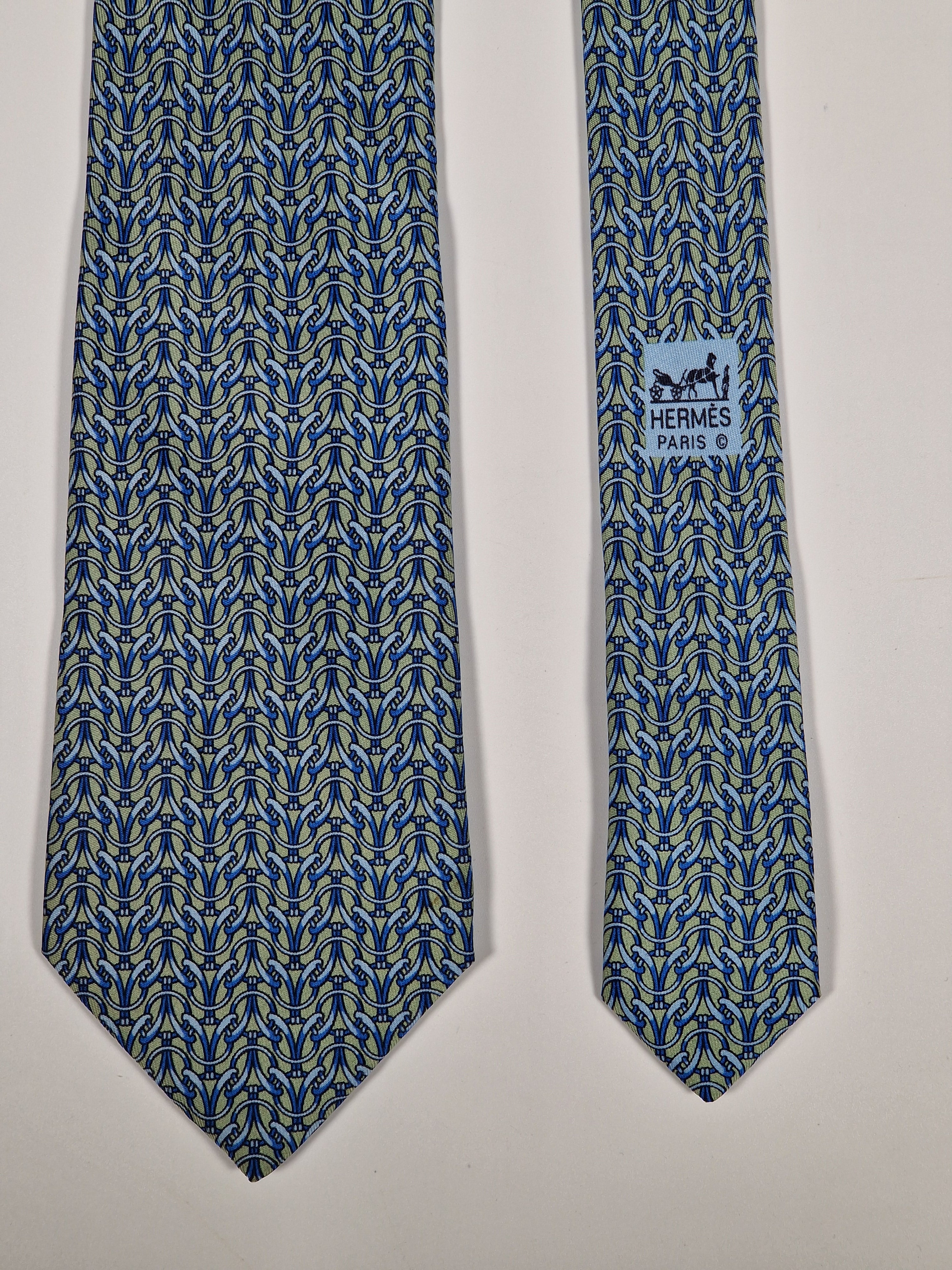 Hermès silk tie green equestrian pattern Hermès 7759 FA tie green