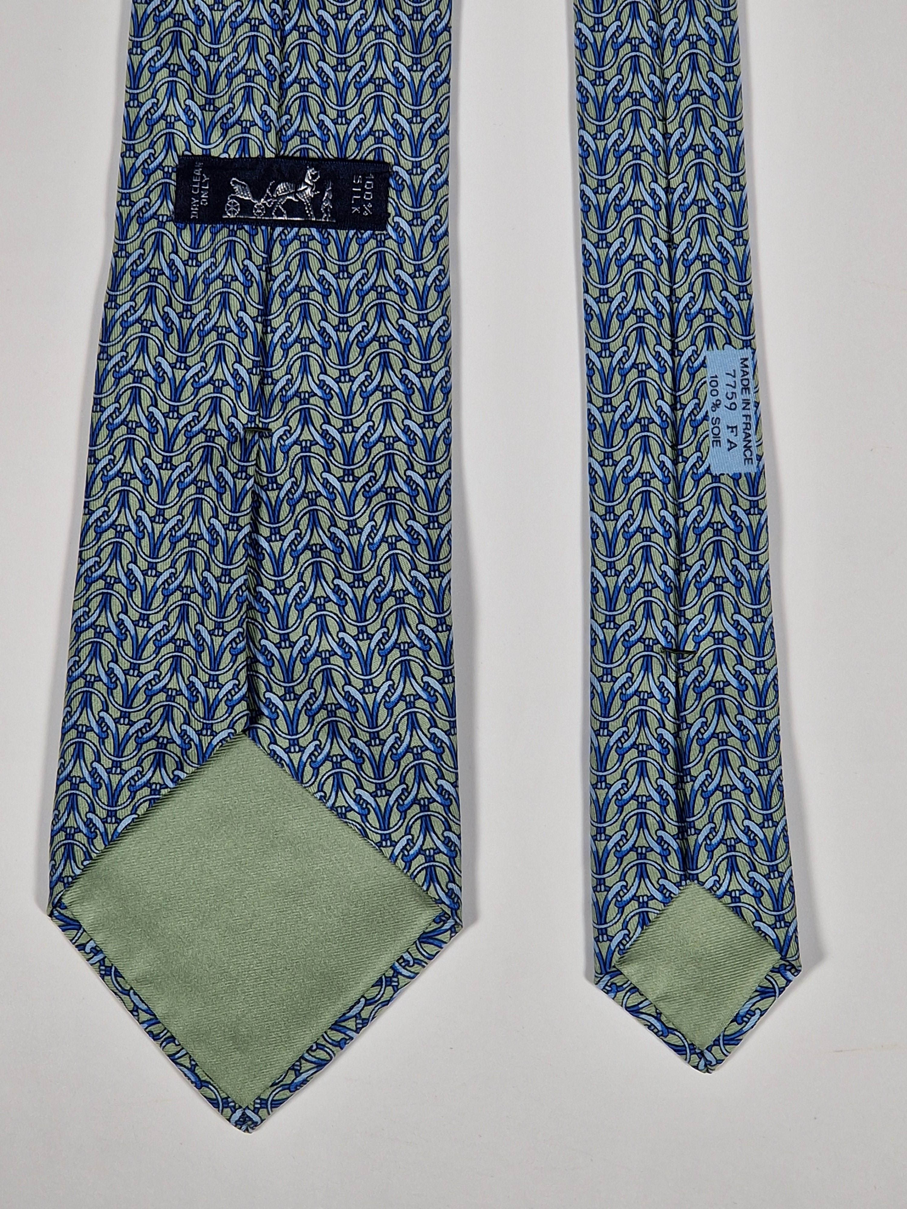 Hermès silk tie green equestrian pattern Hermès 7759 FA tie green