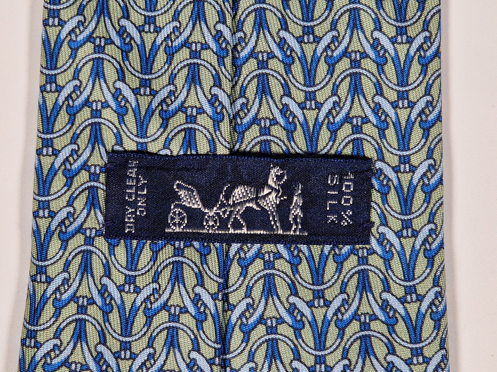 Hermès silk tie green equestrian pattern Hermès 7759 FA tie green