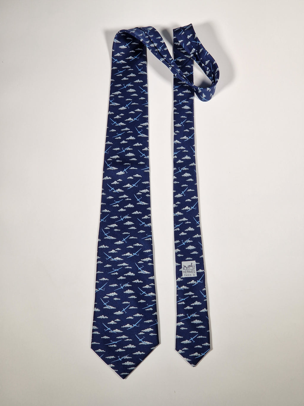 007762 Hermès tie blue aeroplanes 7762 FA