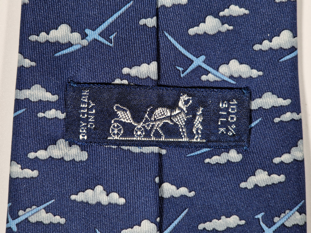 007762 Hermès tie blue aeroplanes 7762 FA