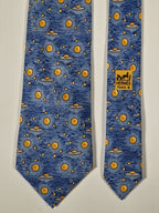Hermès silk tie blue UFO Spaceship and stars 7777 FA