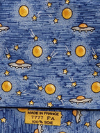 Hermès silk tie blue UFO Spaceship and stars 7777 FA