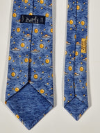 Hermès silk tie blue UFO Spaceship and stars 7777 FA