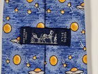 Hermès silk tie blue UFO Spaceship and stars 7777 FA