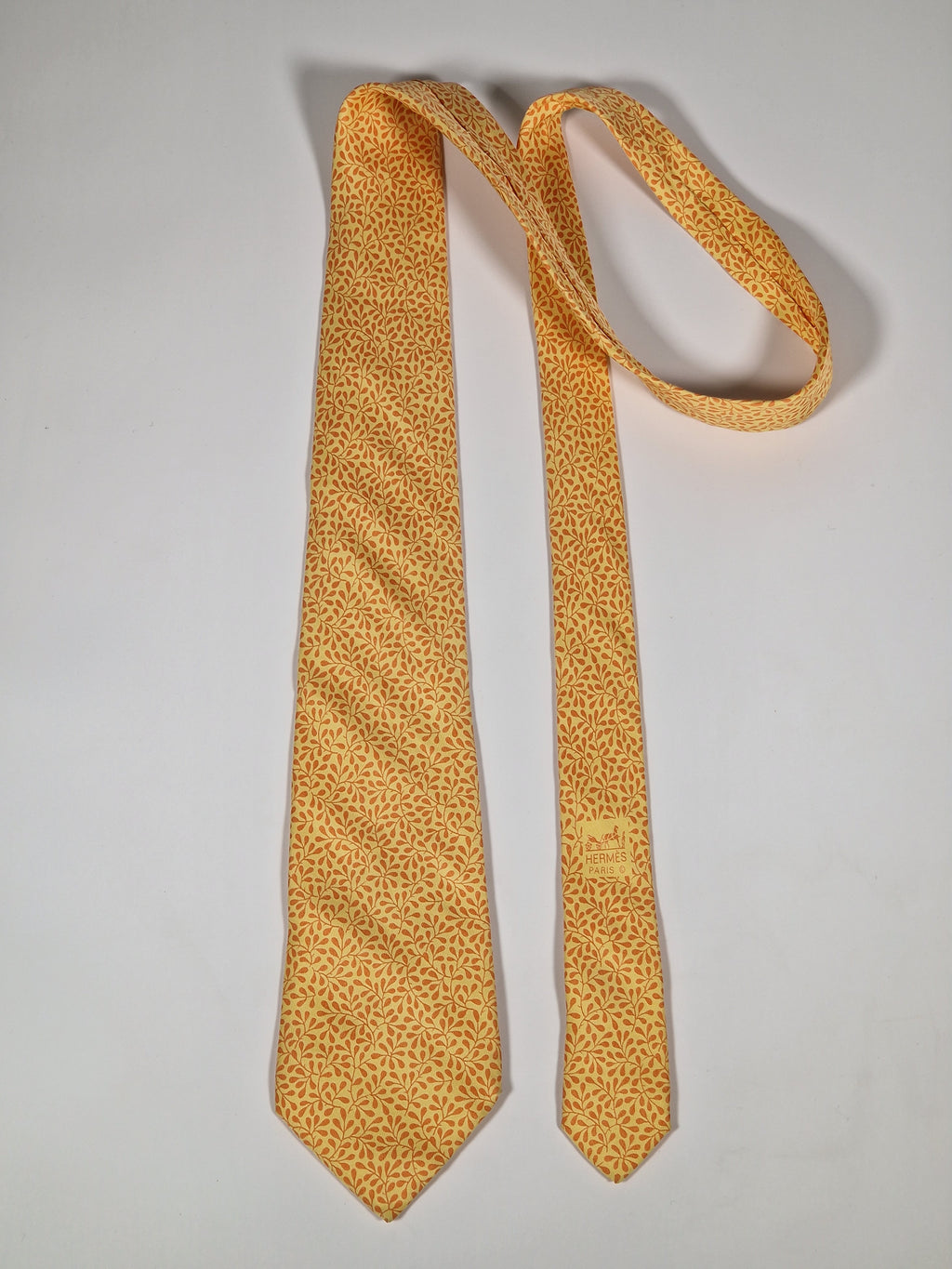 007779 Hermès tie yellow plant pattern 7779 FA