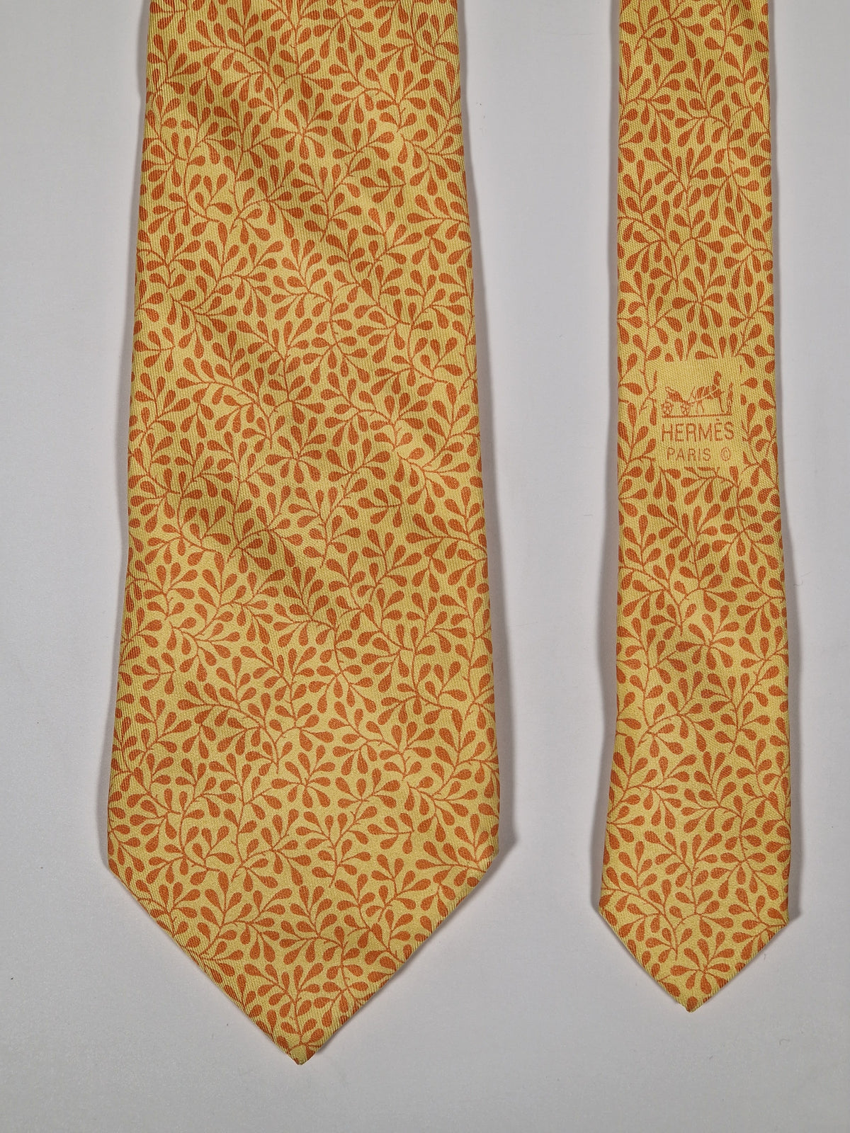 007779 Hermès tie yellow plant pattern 7779 FA