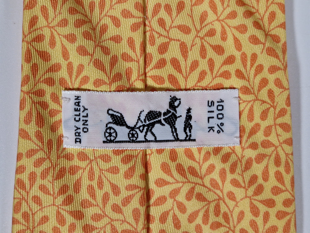007779 Hermès tie yellow plant pattern 7779 FA