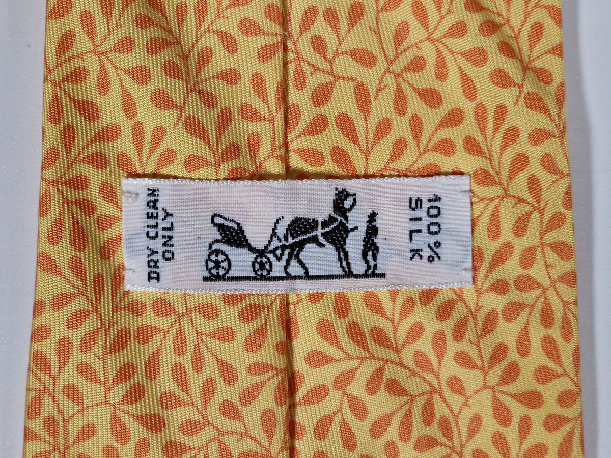 007779 Hermès tie yellow plant pattern 7779 FA