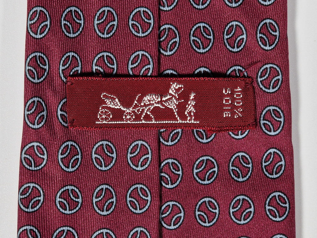 Hermès silk tie red tennisball pattern 777 UA