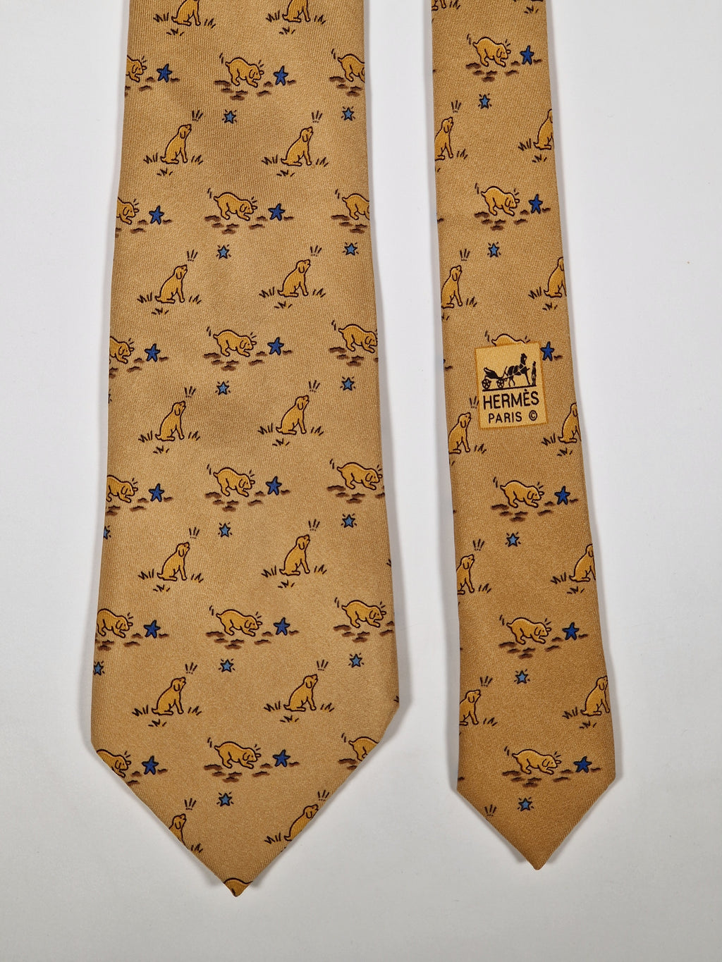 007784 Hermès tie brown dog pattern 7784 FA