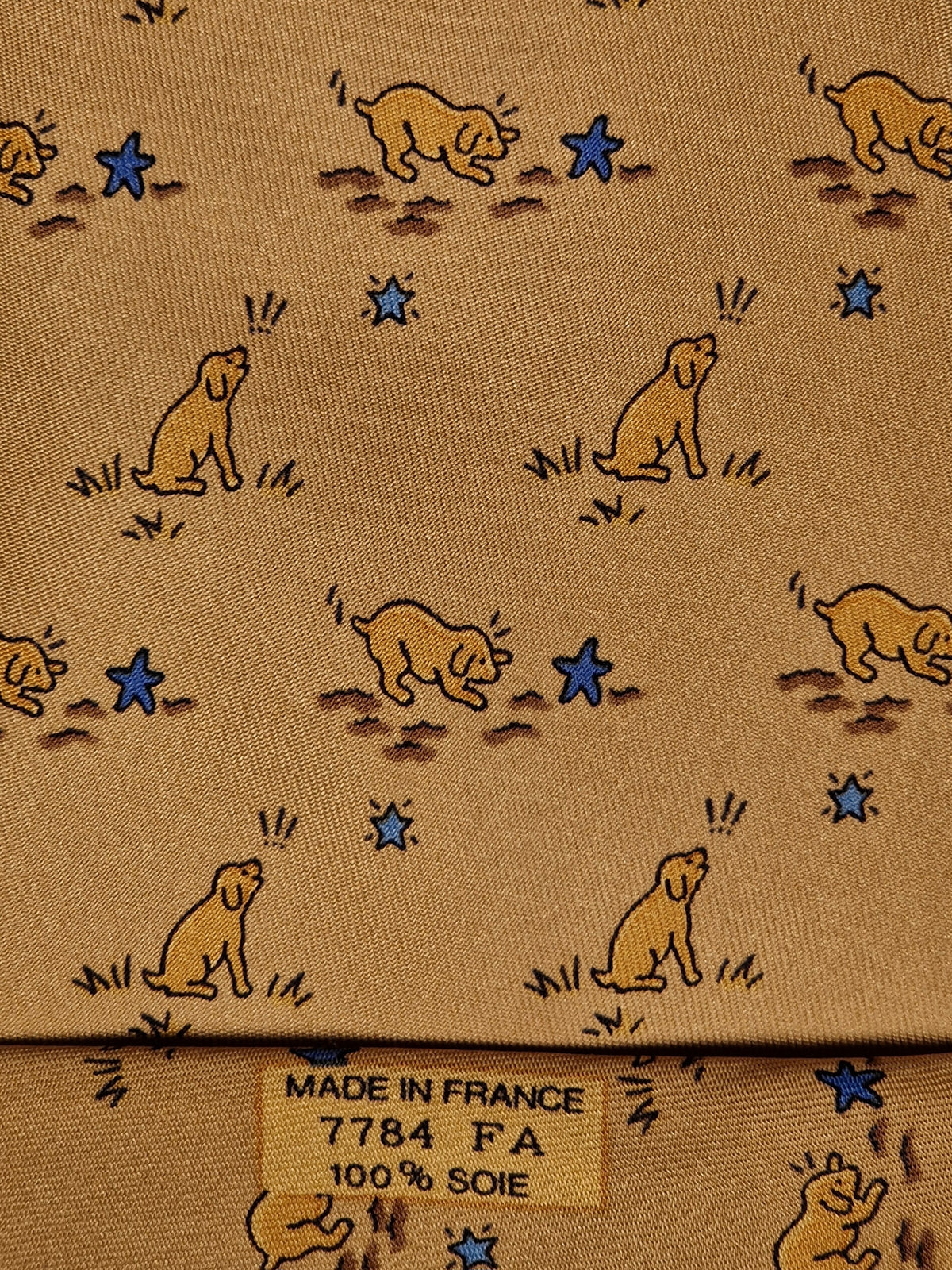 007784 Hermès tie brown dog pattern 7784 FA