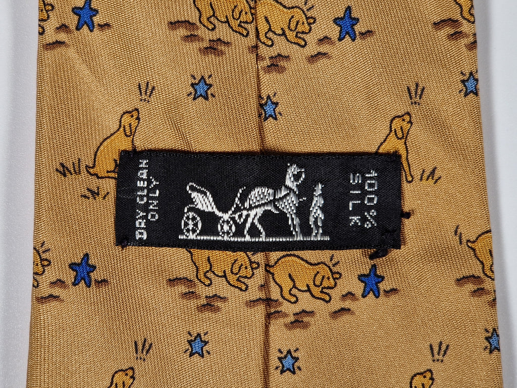 007784 Hermès tie brown dog pattern 7784 FA