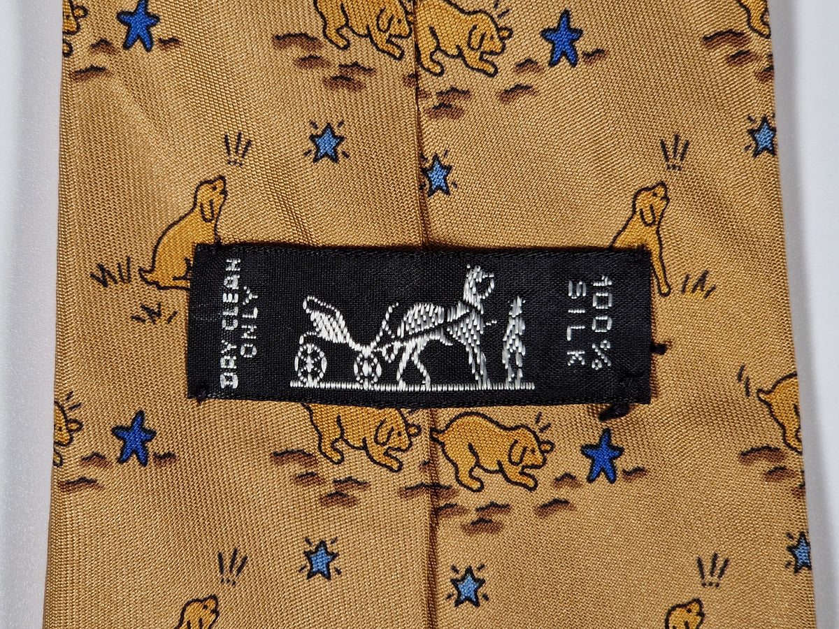 007784 Hermès tie brown dog pattern 7784 FA