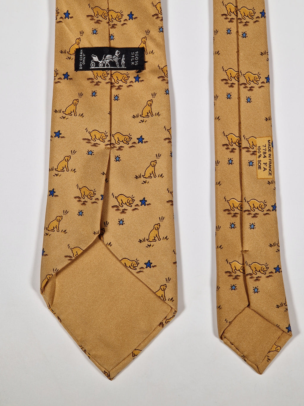 007784 Hermès tie brown dog pattern 7784 FA
