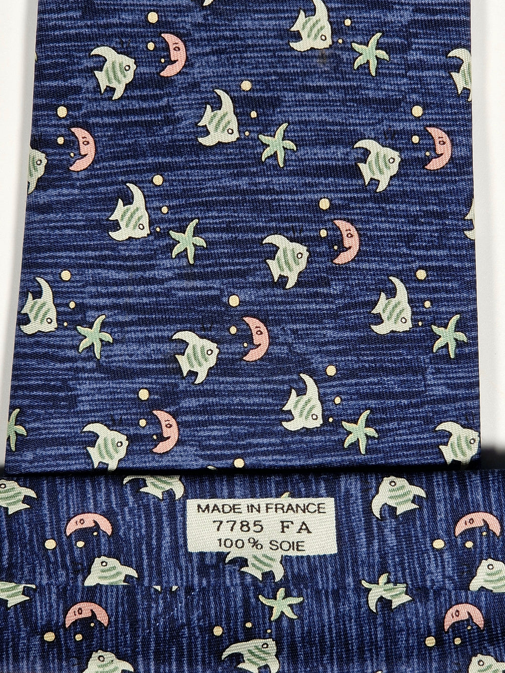Hermès silk tie blue fish pattern Hermès 7785 FA tie blue