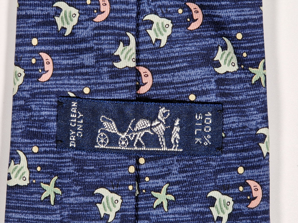 Hermès silk tie blue fish pattern Hermès 7785 FA tie blue