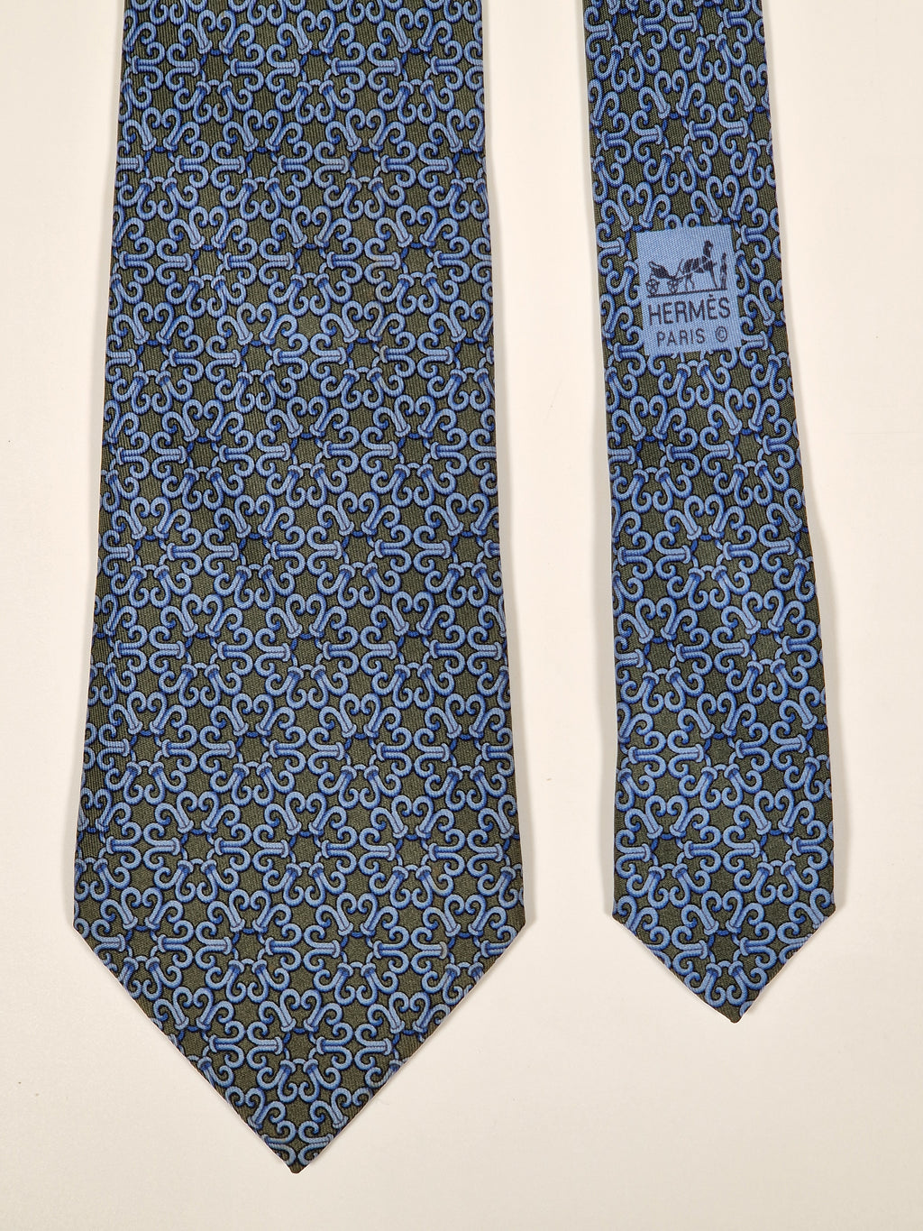007787 Hermès tie green geometrical pattern 7787 FA