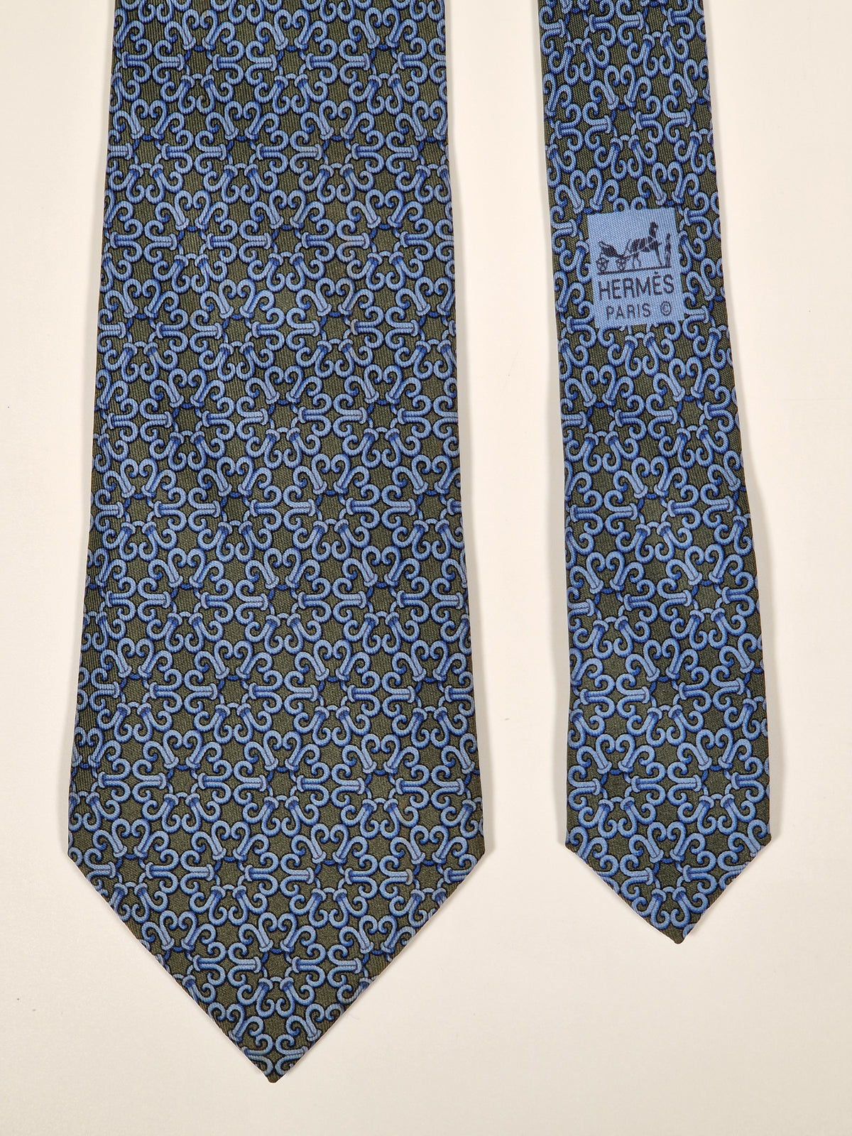 007787 Hermès tie green geometrical pattern 7787 FA