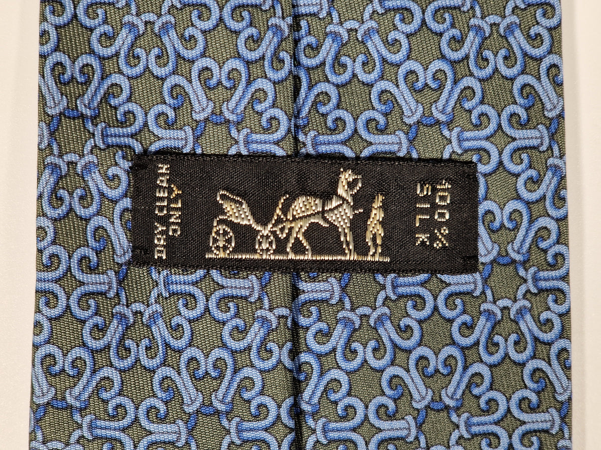 007787 Hermès tie green geometrical pattern 7787 FA
