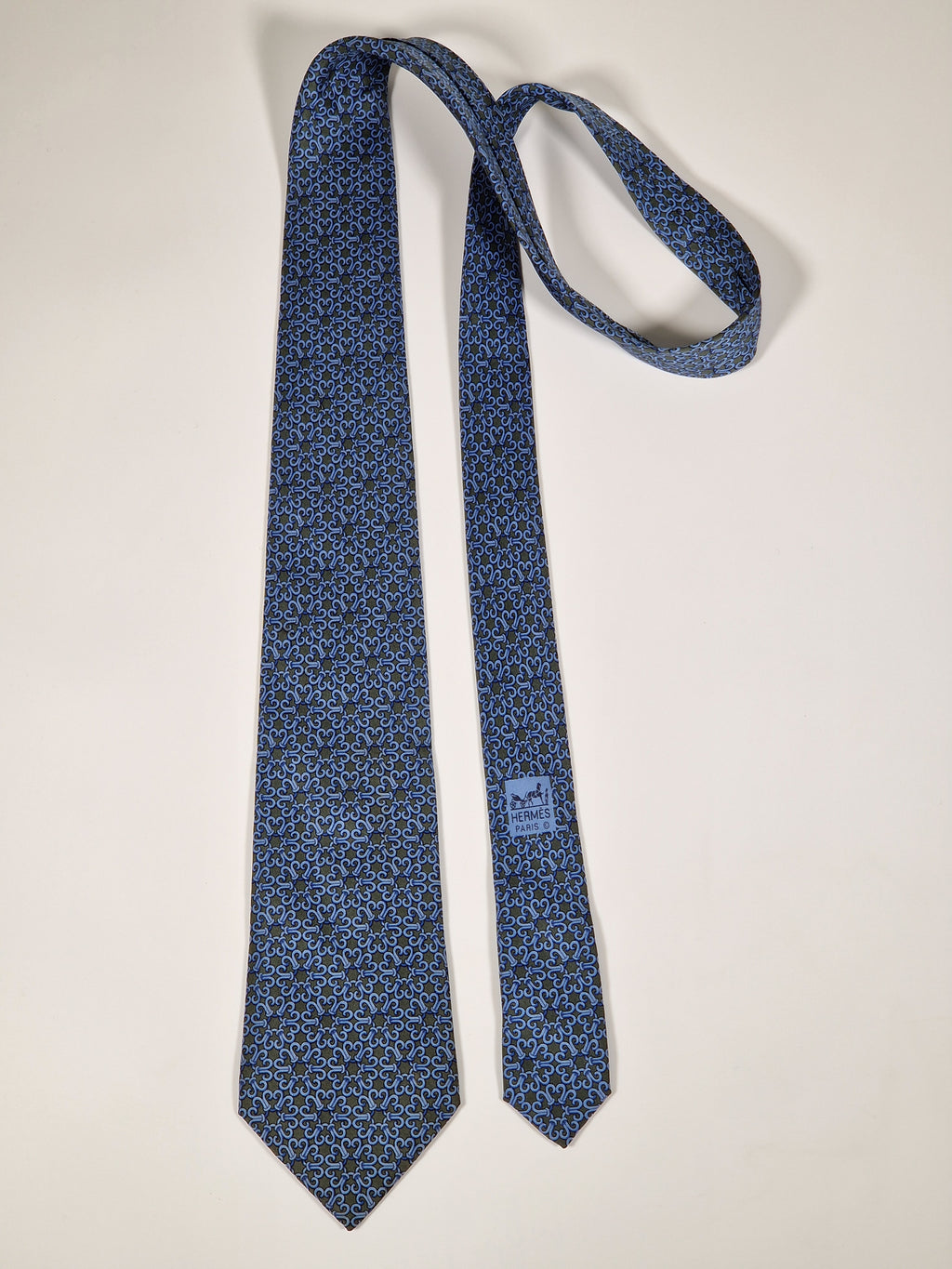 007787 Hermès tie green geometrical pattern 7787 FA