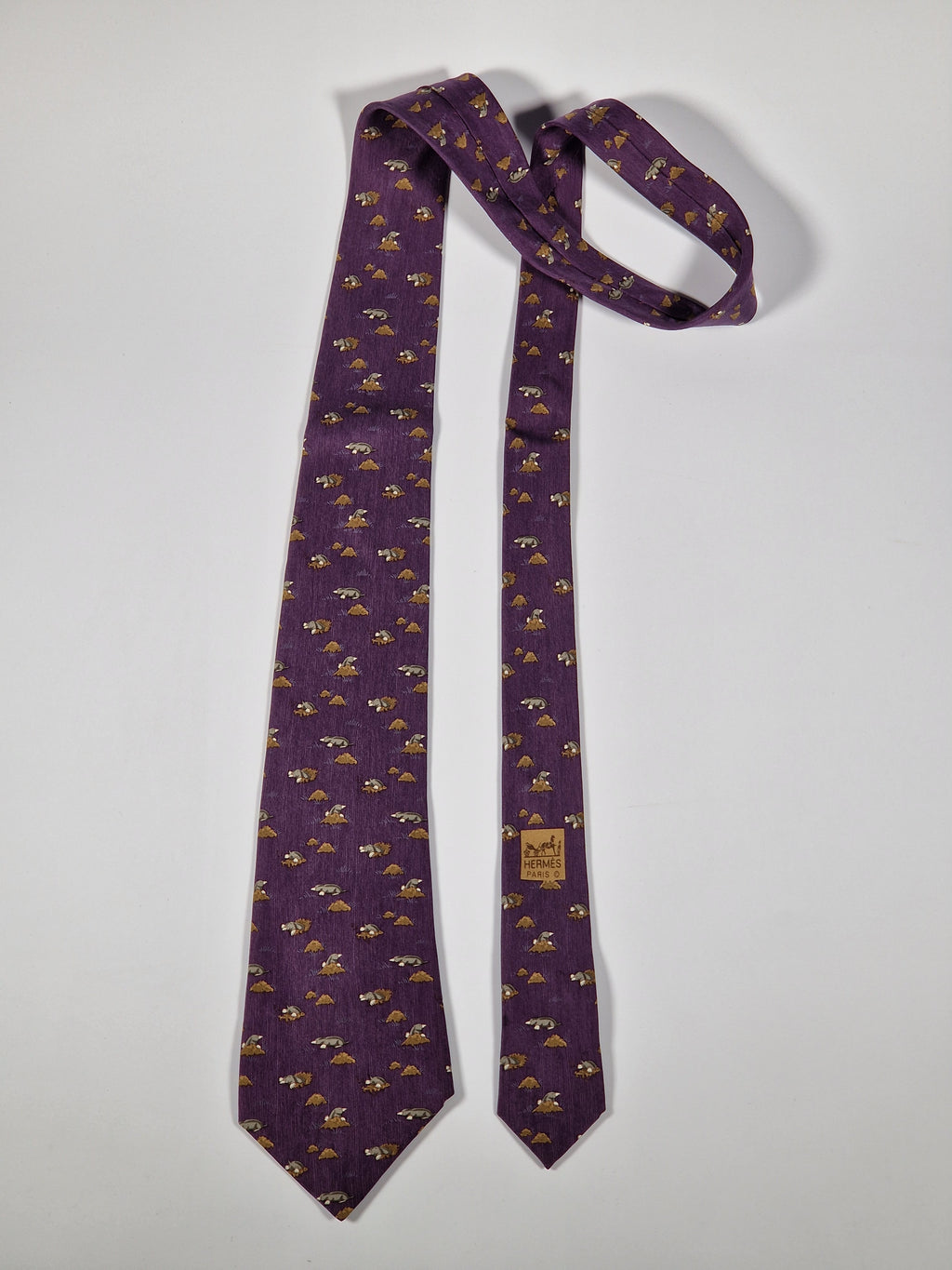 Hermès silk tie purple mole pattern Hermès 7794 FA tie purple