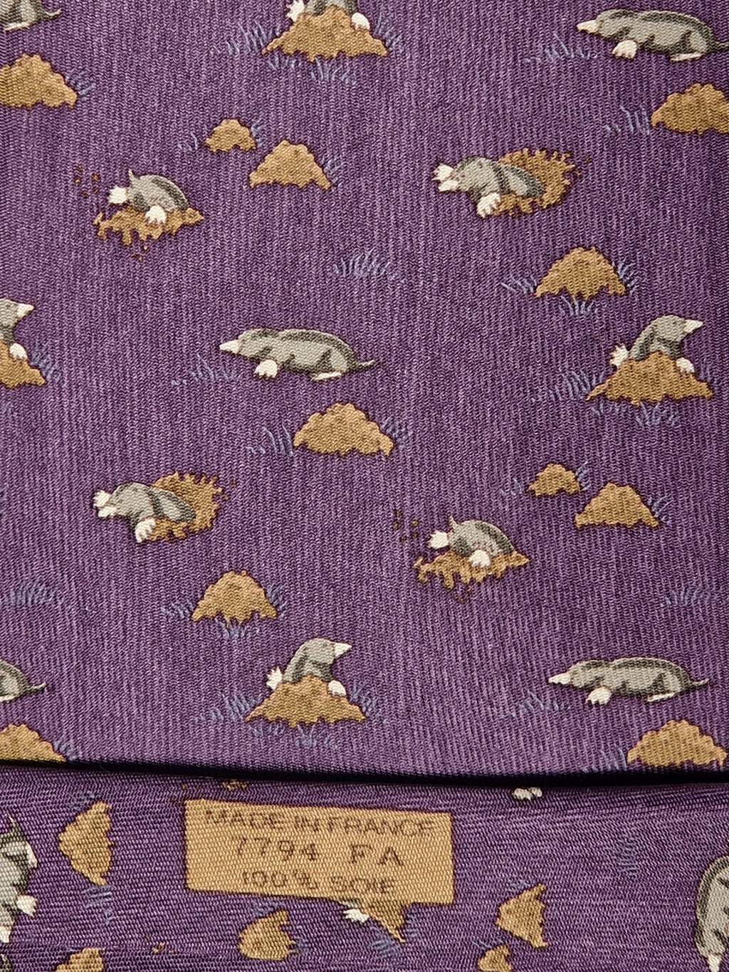 Hermès silk tie purple mole pattern Hermès 7794 FA tie purple