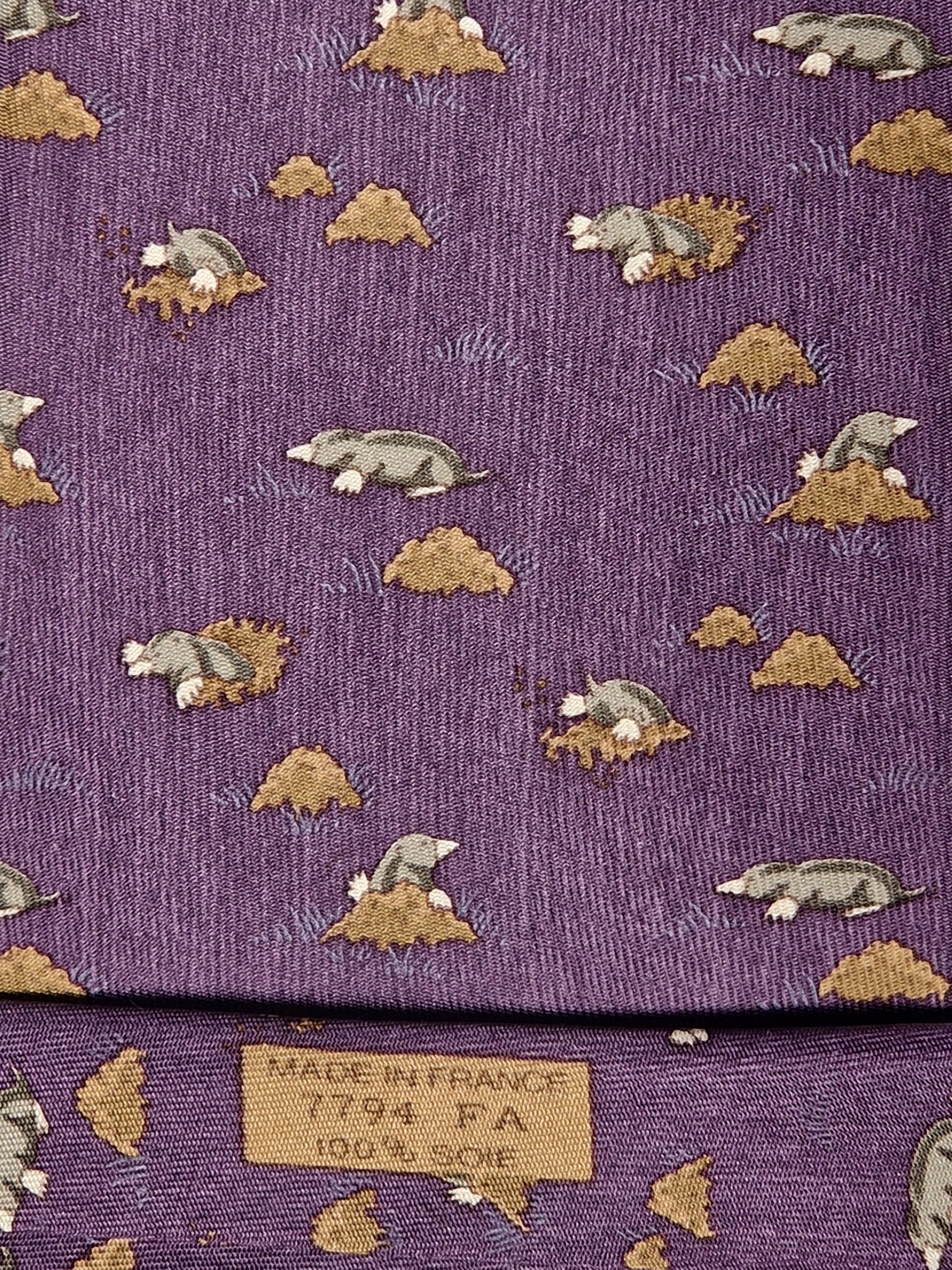 Hermès silk tie purple mole pattern Hermès 7794 FA tie purple