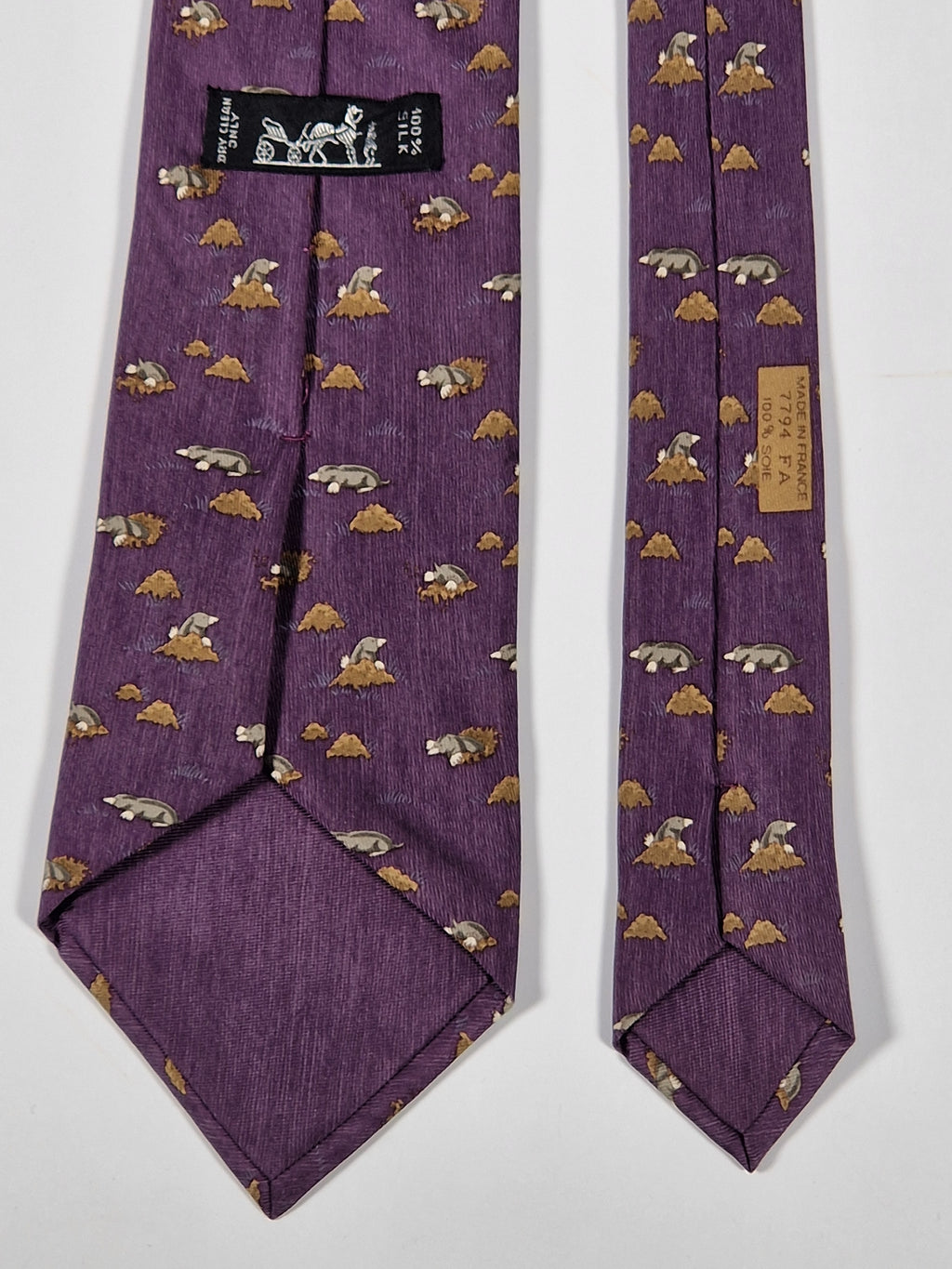 Hermès silk tie purple mole pattern Hermès 7794 FA tie purple