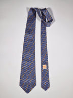 007798 Hermès silk tie blue flowers 7798 FA
