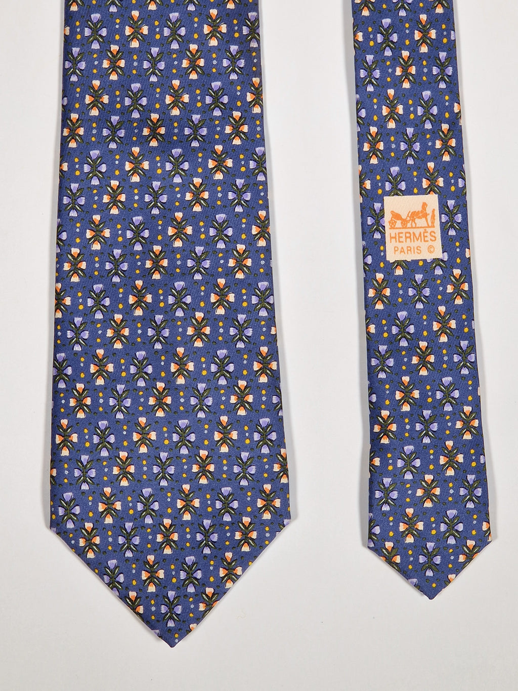 007798 Hermès silk tie blue flowers 7798 FA