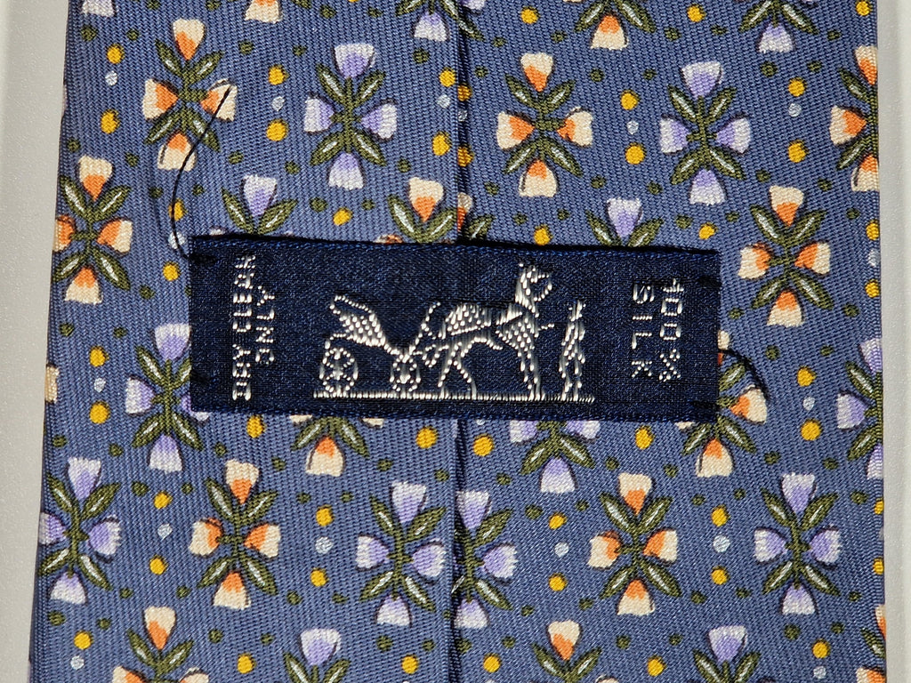 007798 Hermès silk tie blue flowers 7798 FA