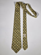 007803 Hermès silk tie green whimsical pattern 7803 FA