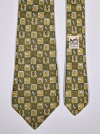 007803 Hermès silk tie green whimsical pattern 7803 FA
