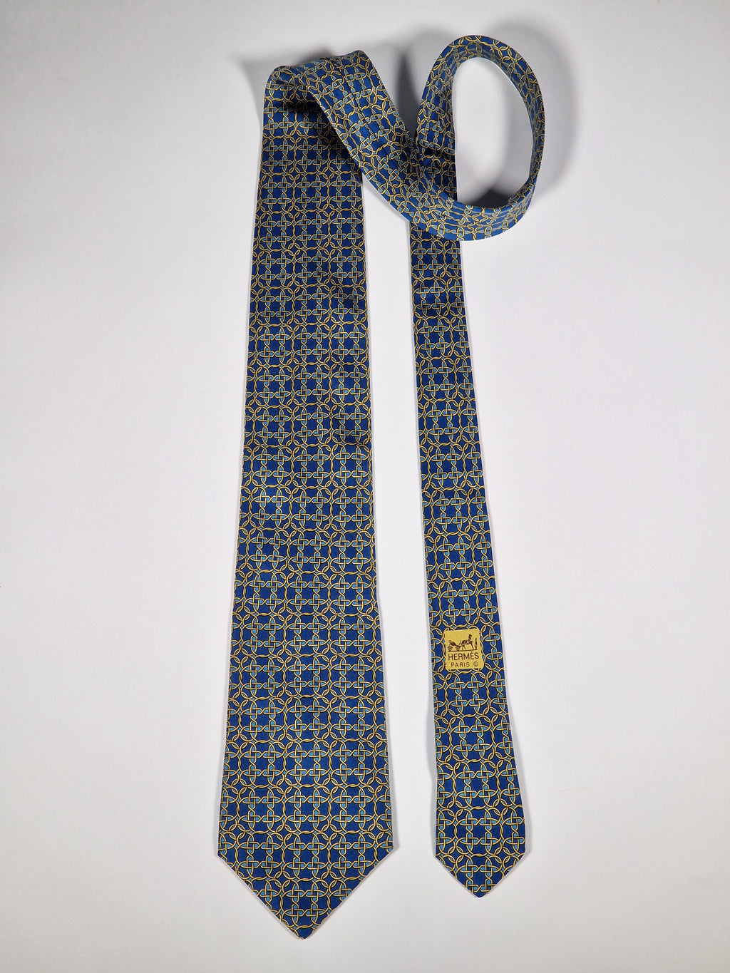 Hermès silk tie blue geometric pattern 7821 UA
