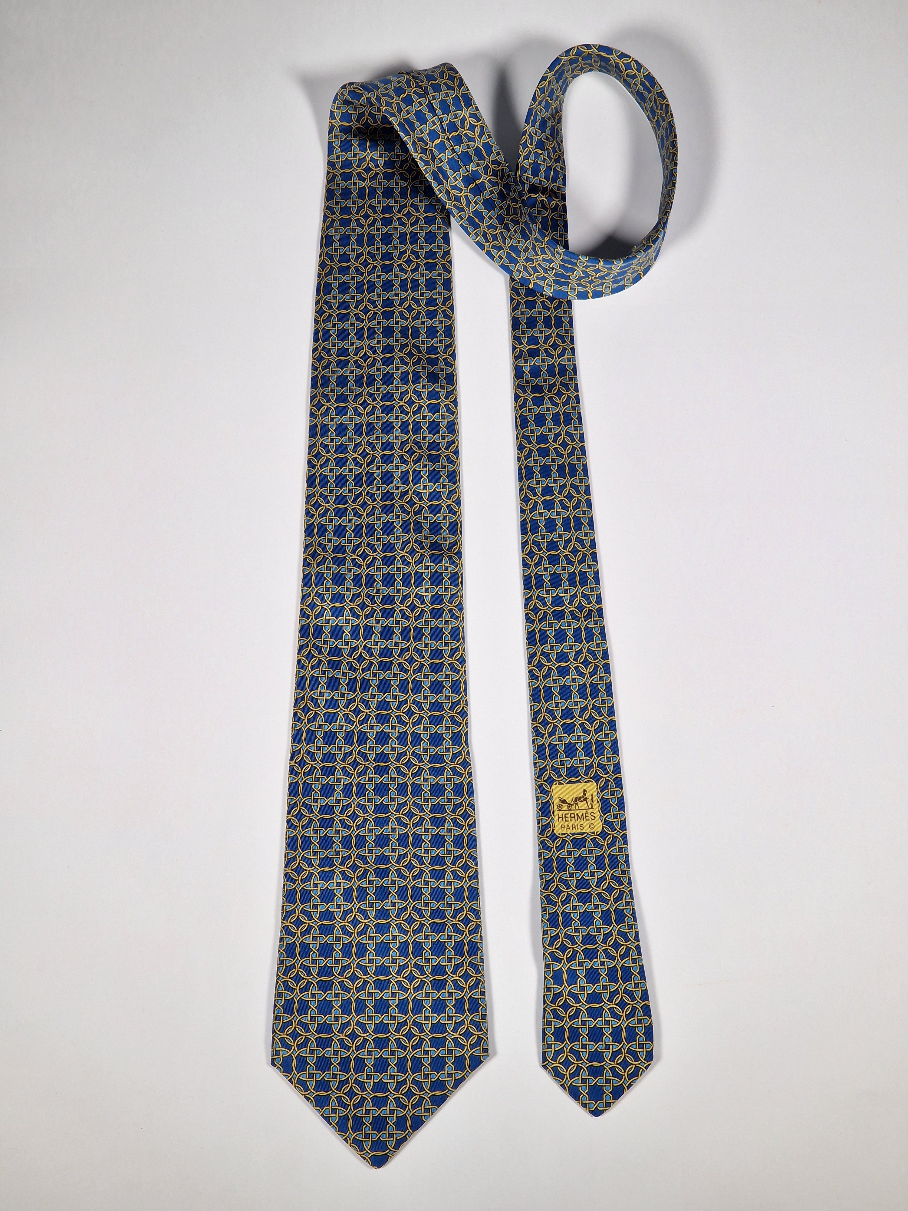 Hermès silk tie blue geometric pattern 7821 UA