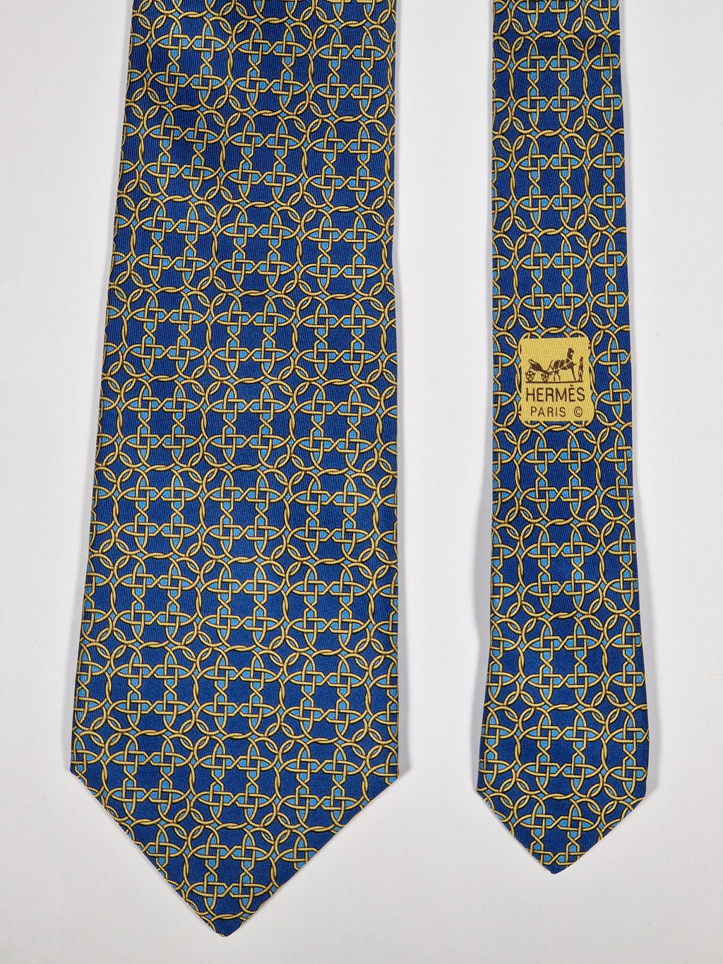 Hermès silk tie blue geometric pattern 7821 UA