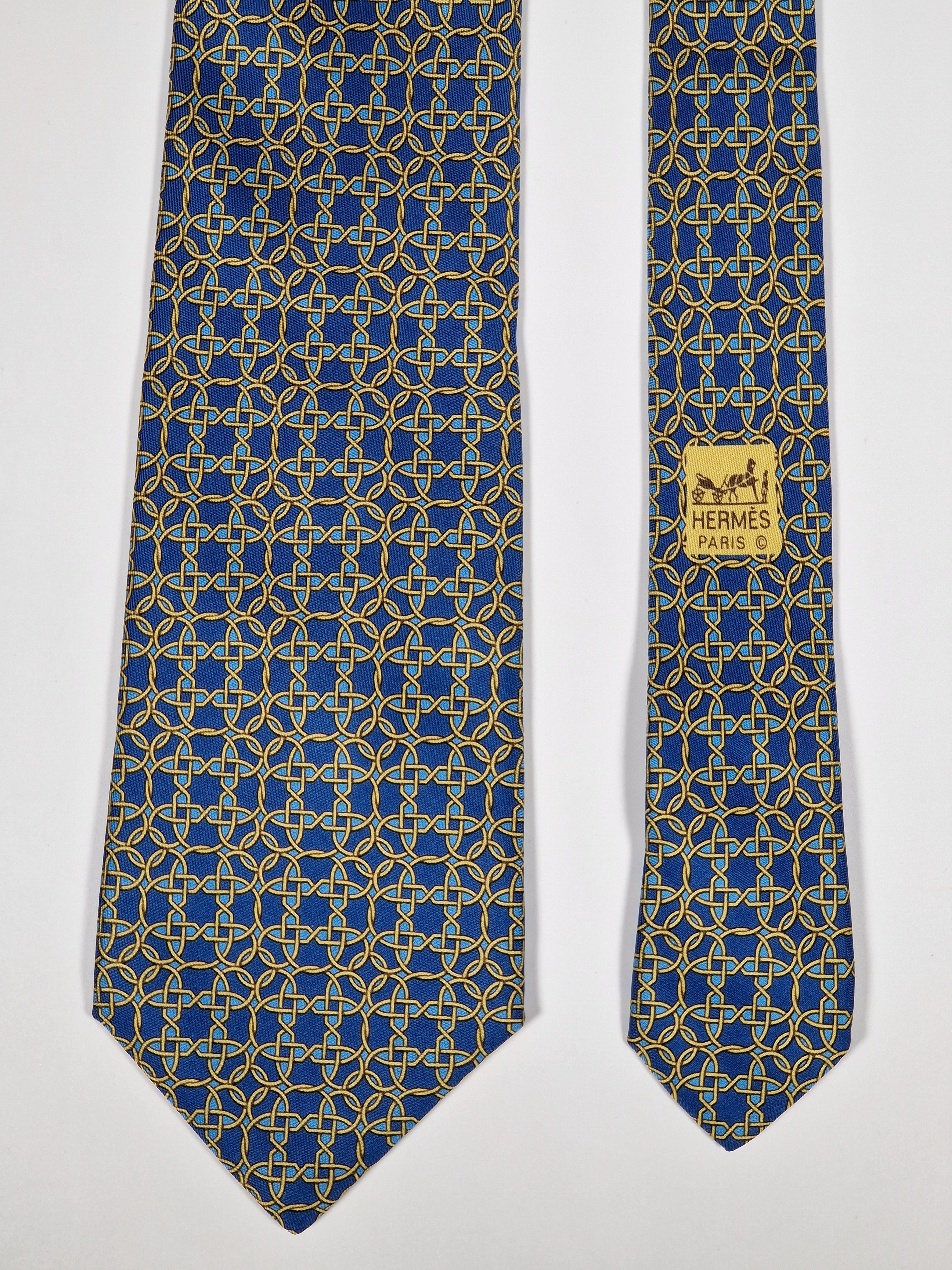 Hermès silk tie blue geometric pattern 7821 UA