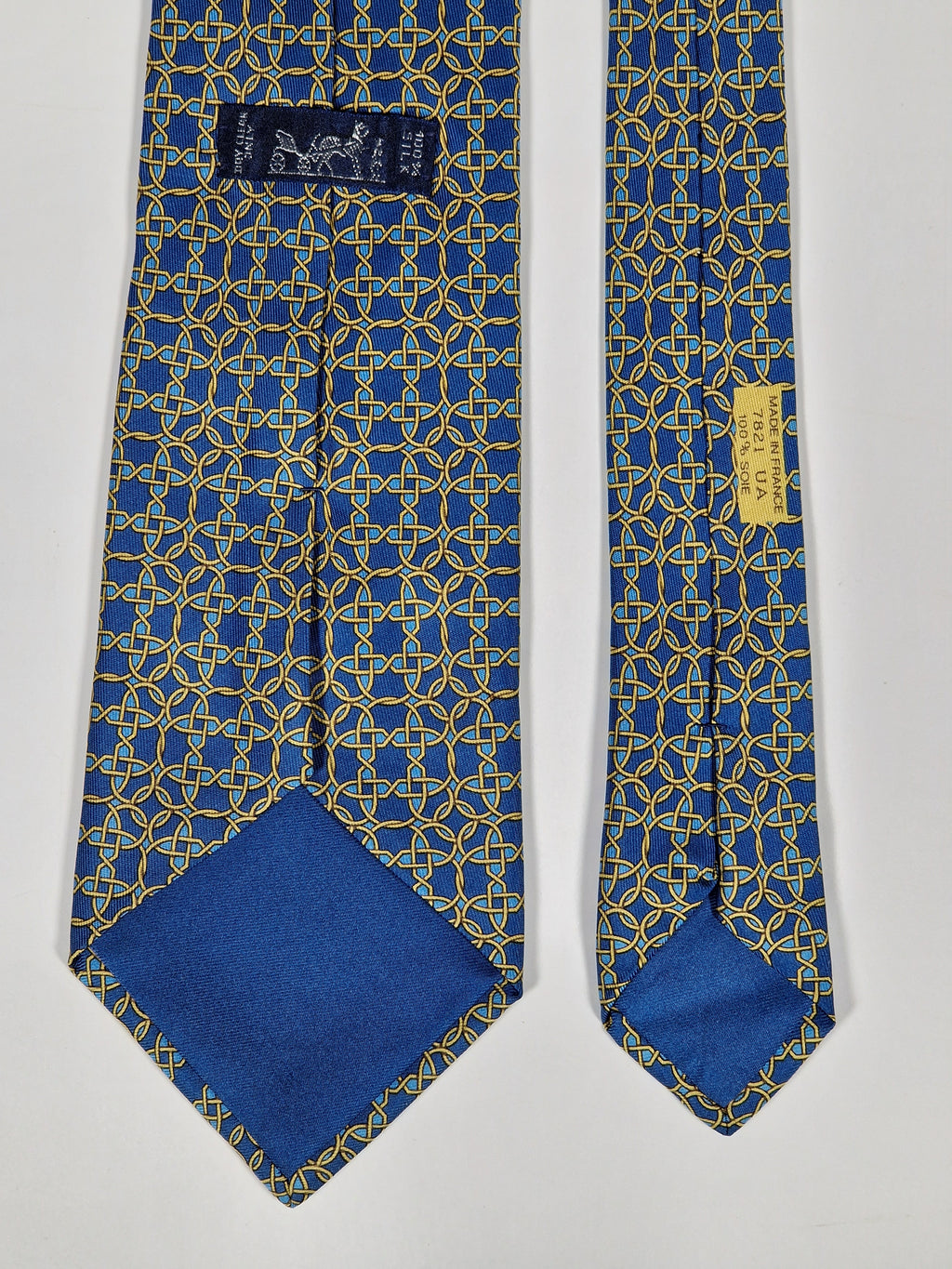 Hermès silk tie blue geometric pattern 7821 UA