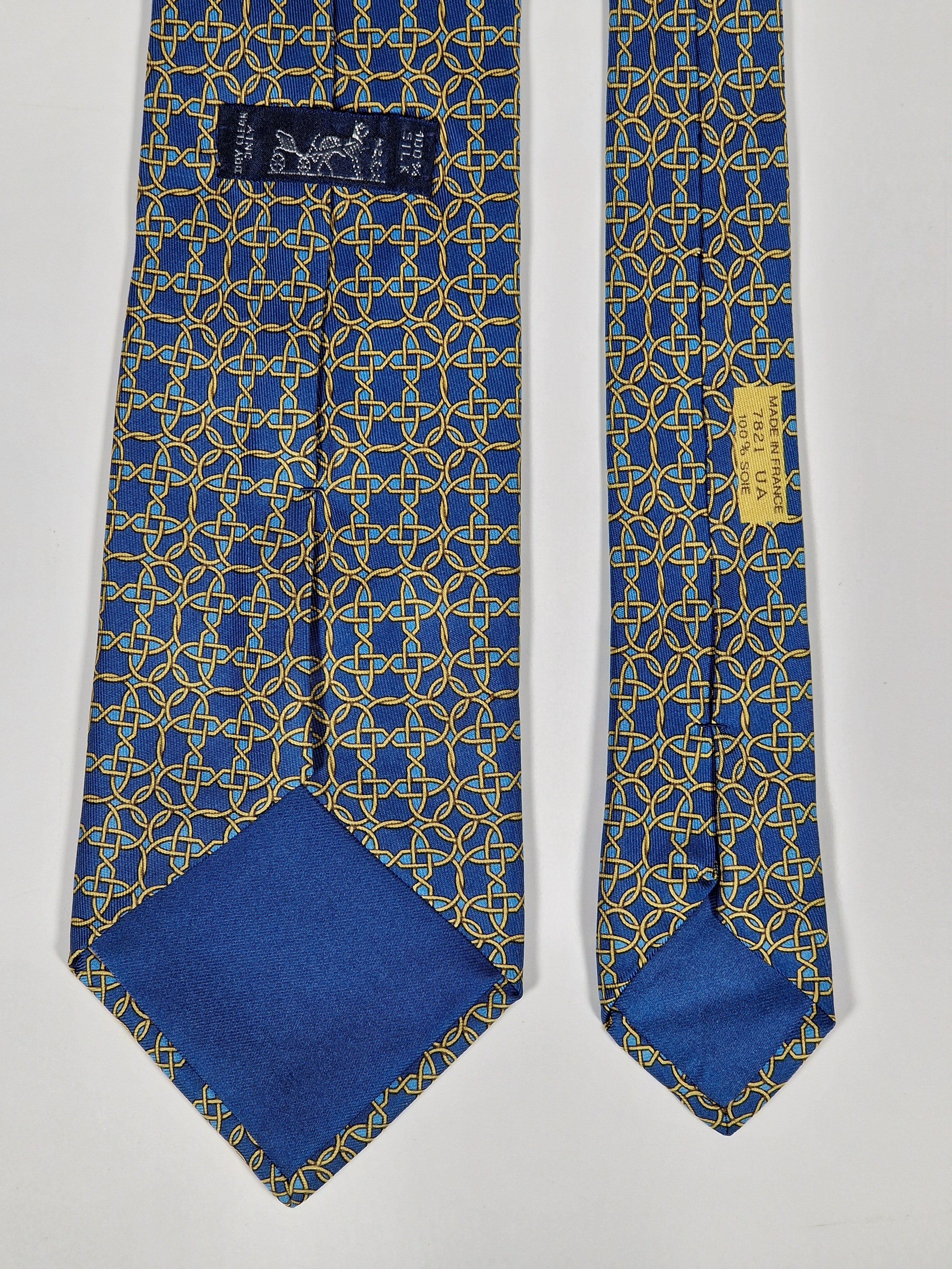 Hermès silk tie blue geometric pattern 7821 UA