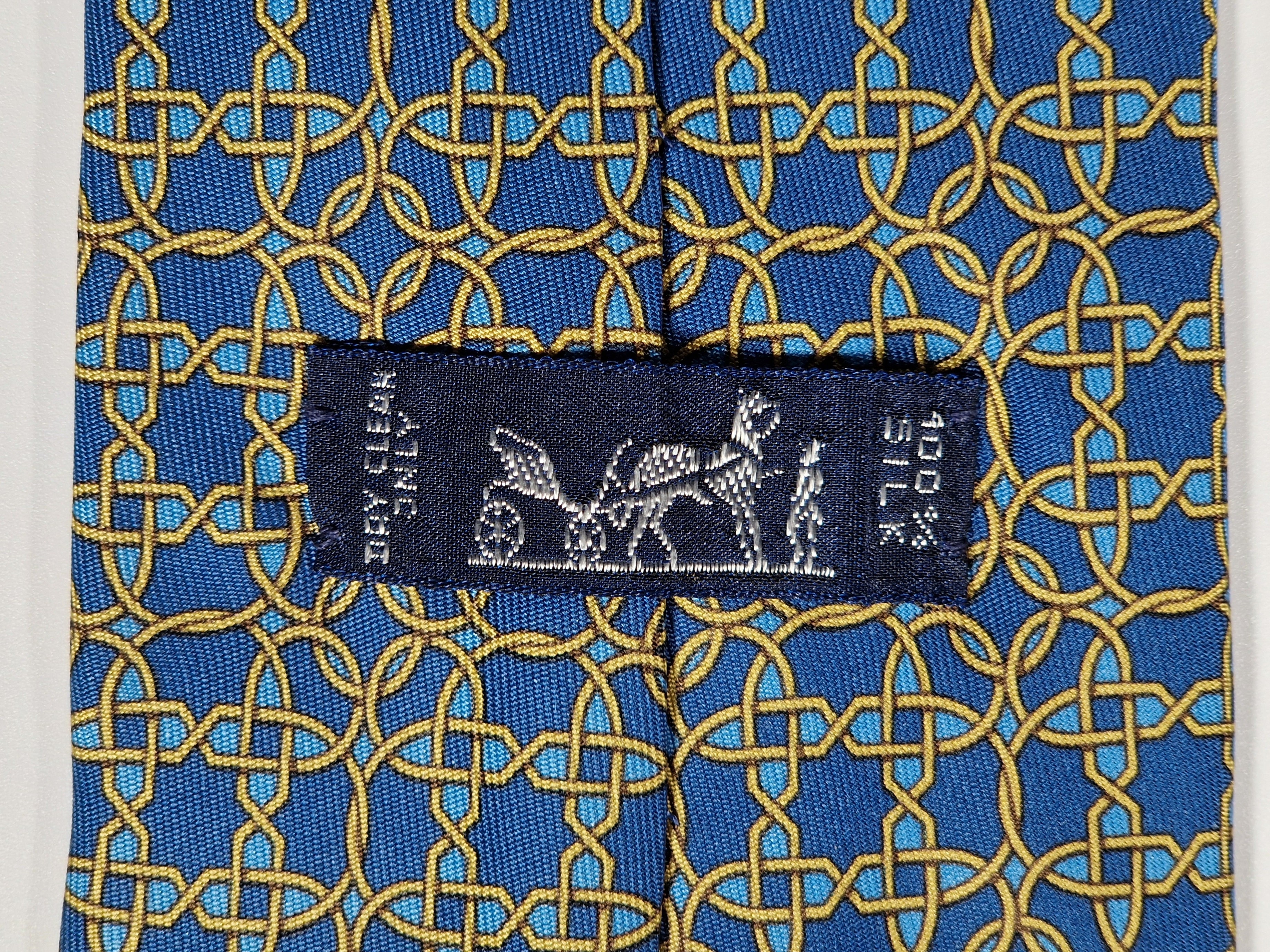 Hermès silk tie blue geometric pattern 7821 UA