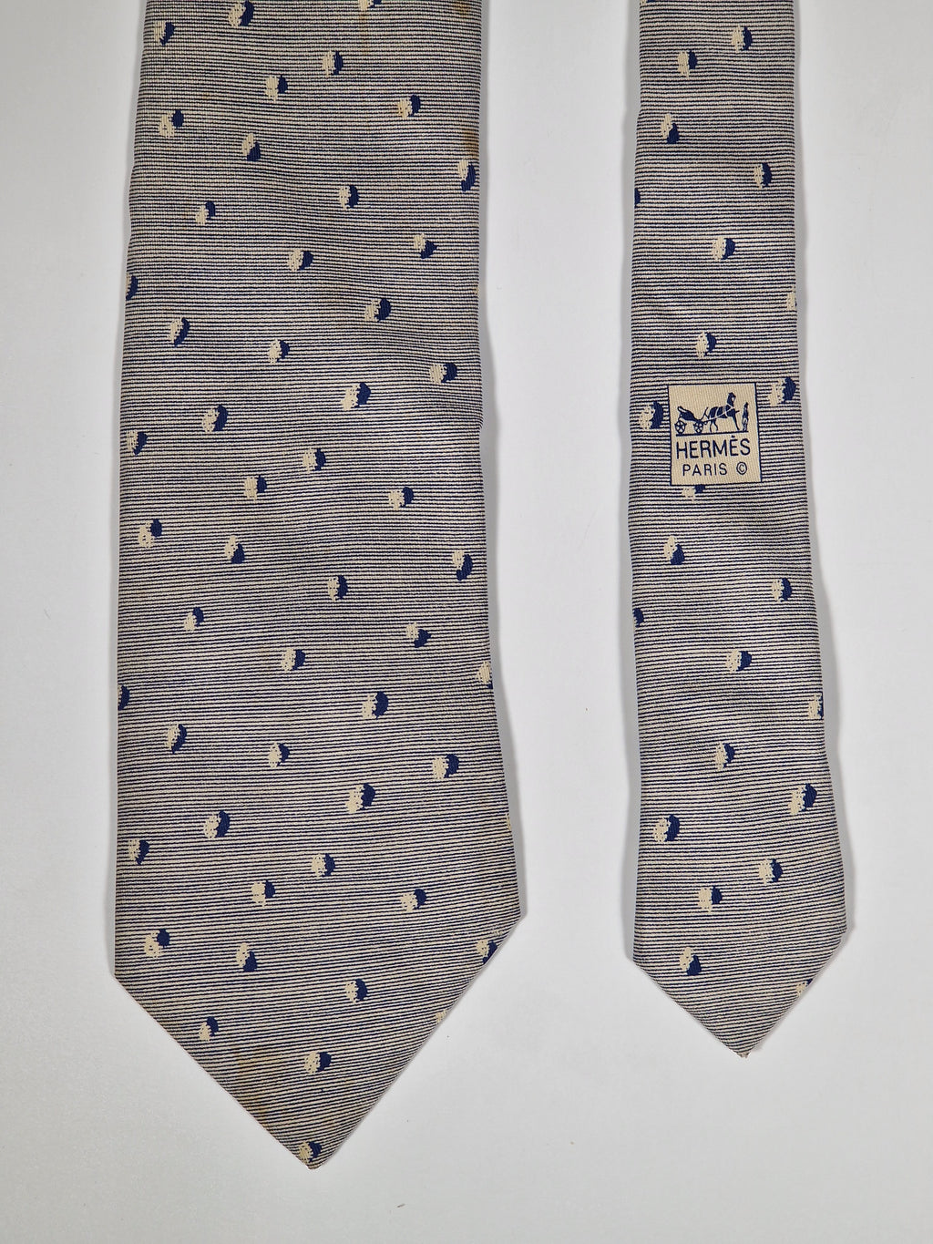 007825 Hermès tie blue spotted and striped 7825 UA