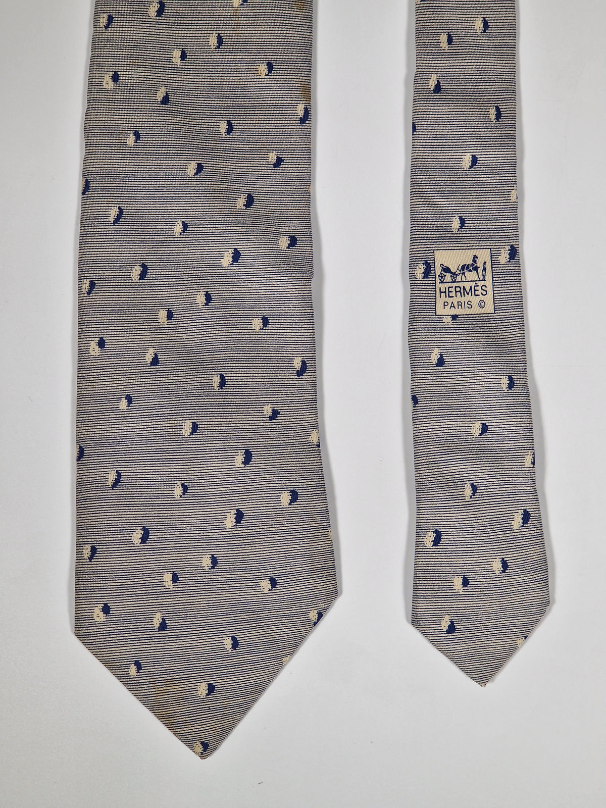 007825 Hermès tie blue spotted and striped 7825 UA