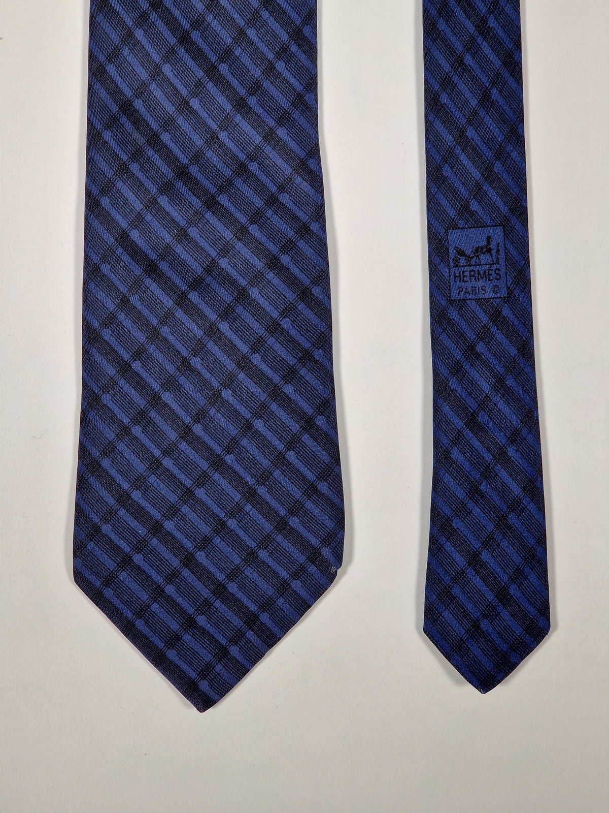 007837 Hermès tie blue cheker pattern 7837 UA