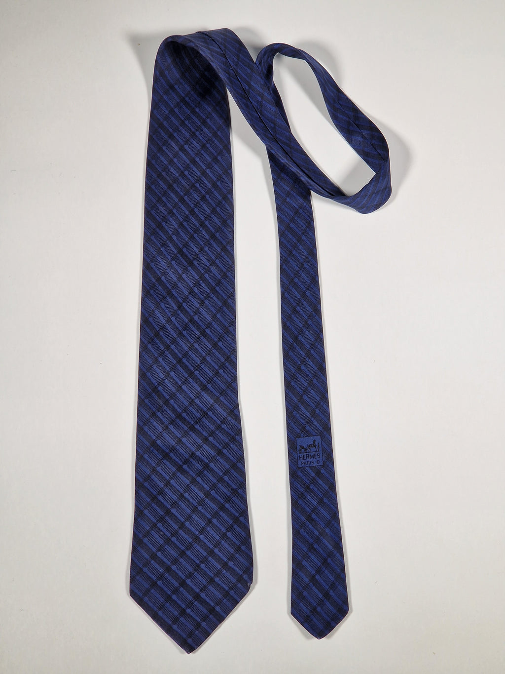007837 Hermès tie blue cheker pattern 7837 UA