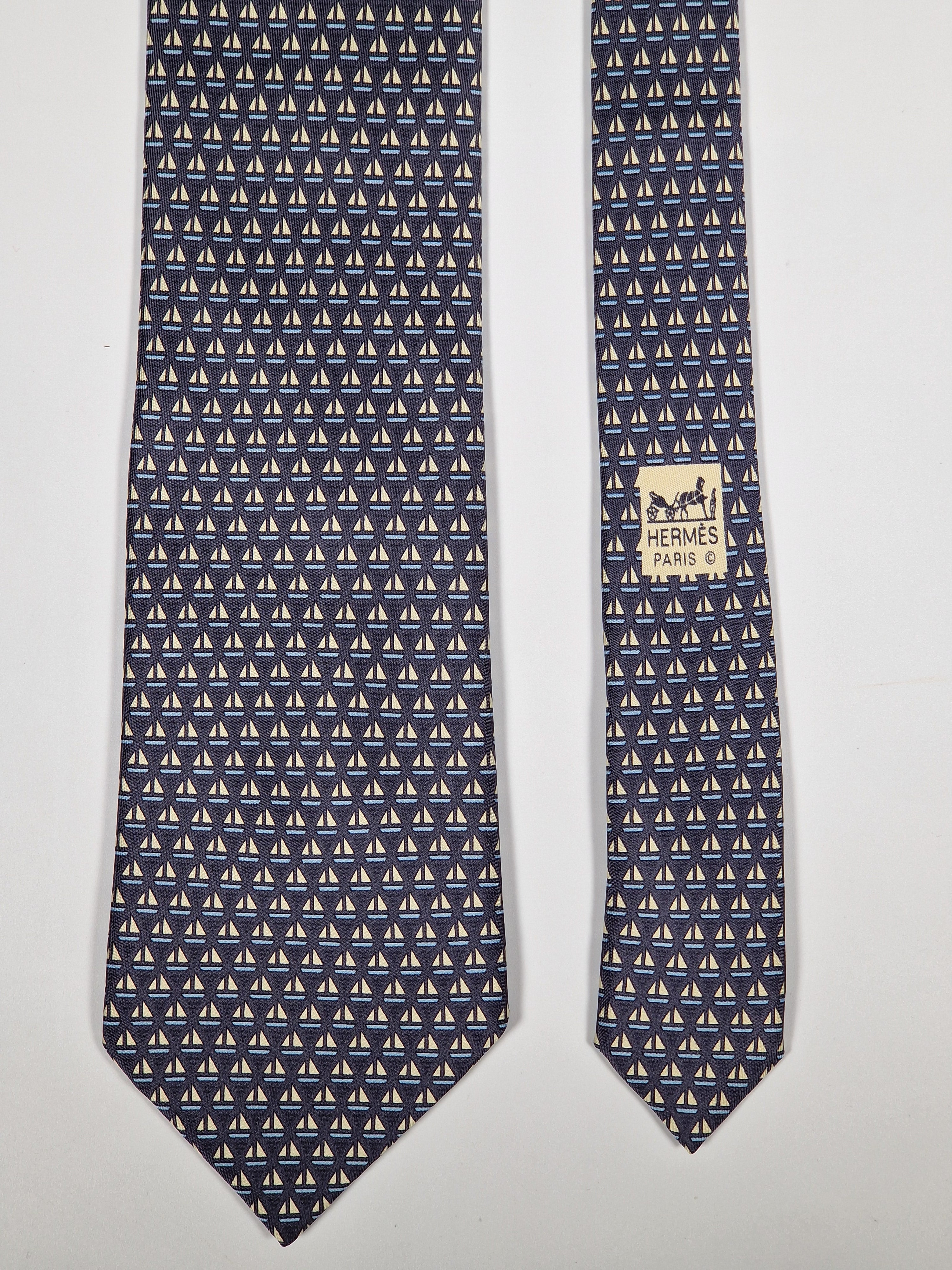 Hermès silk tie grey sailboat pattern 7841 UA