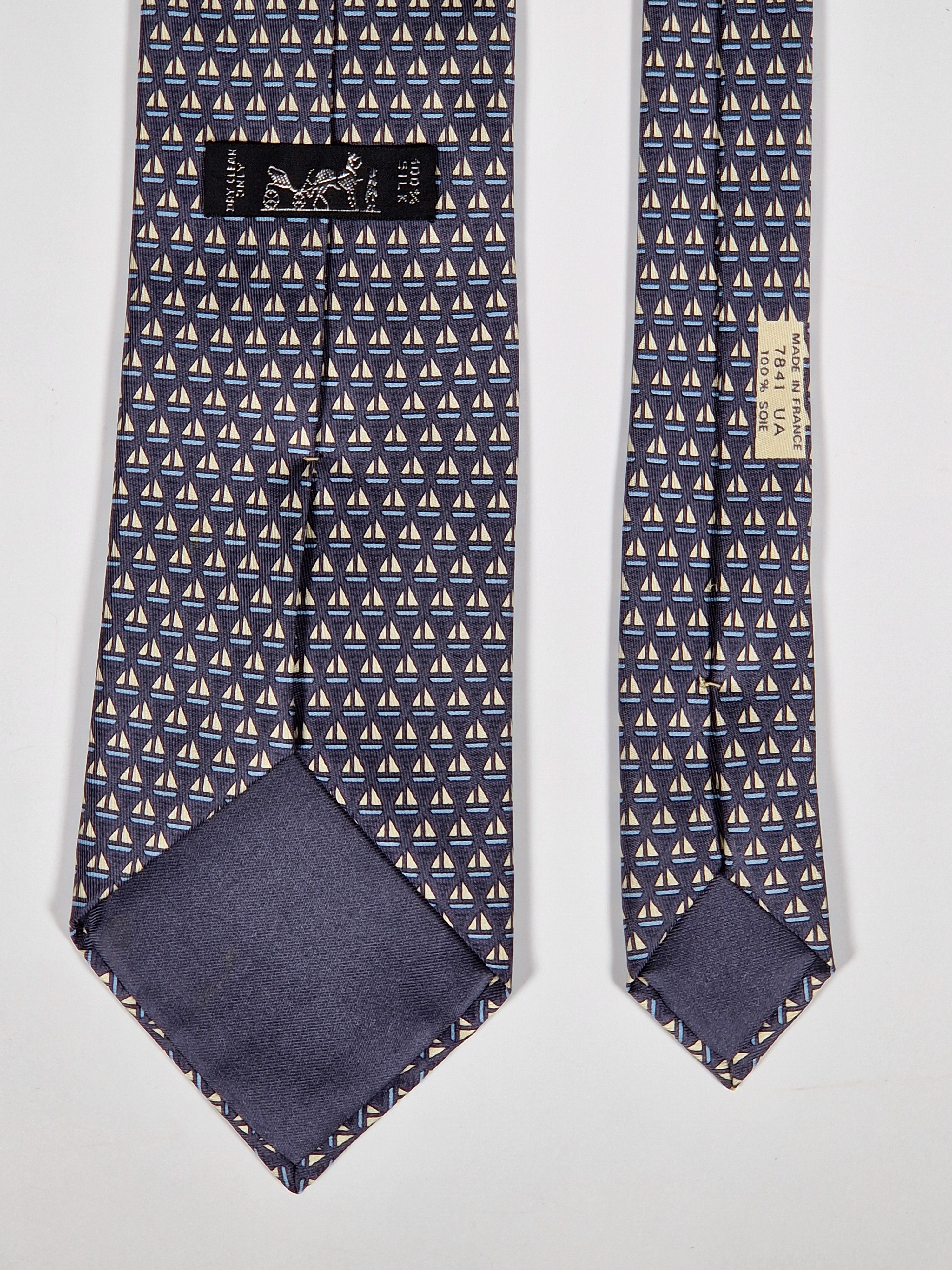 Hermès silk tie grey sailboat pattern 7841 UA