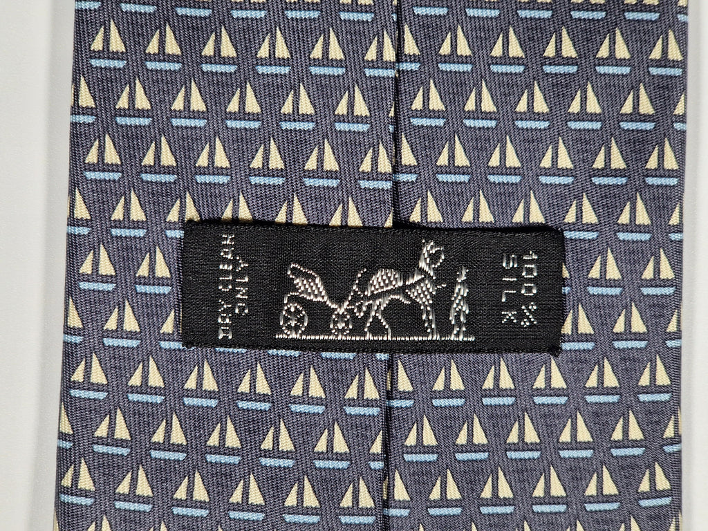 Hermès silk tie grey sailboat pattern 7841 UA