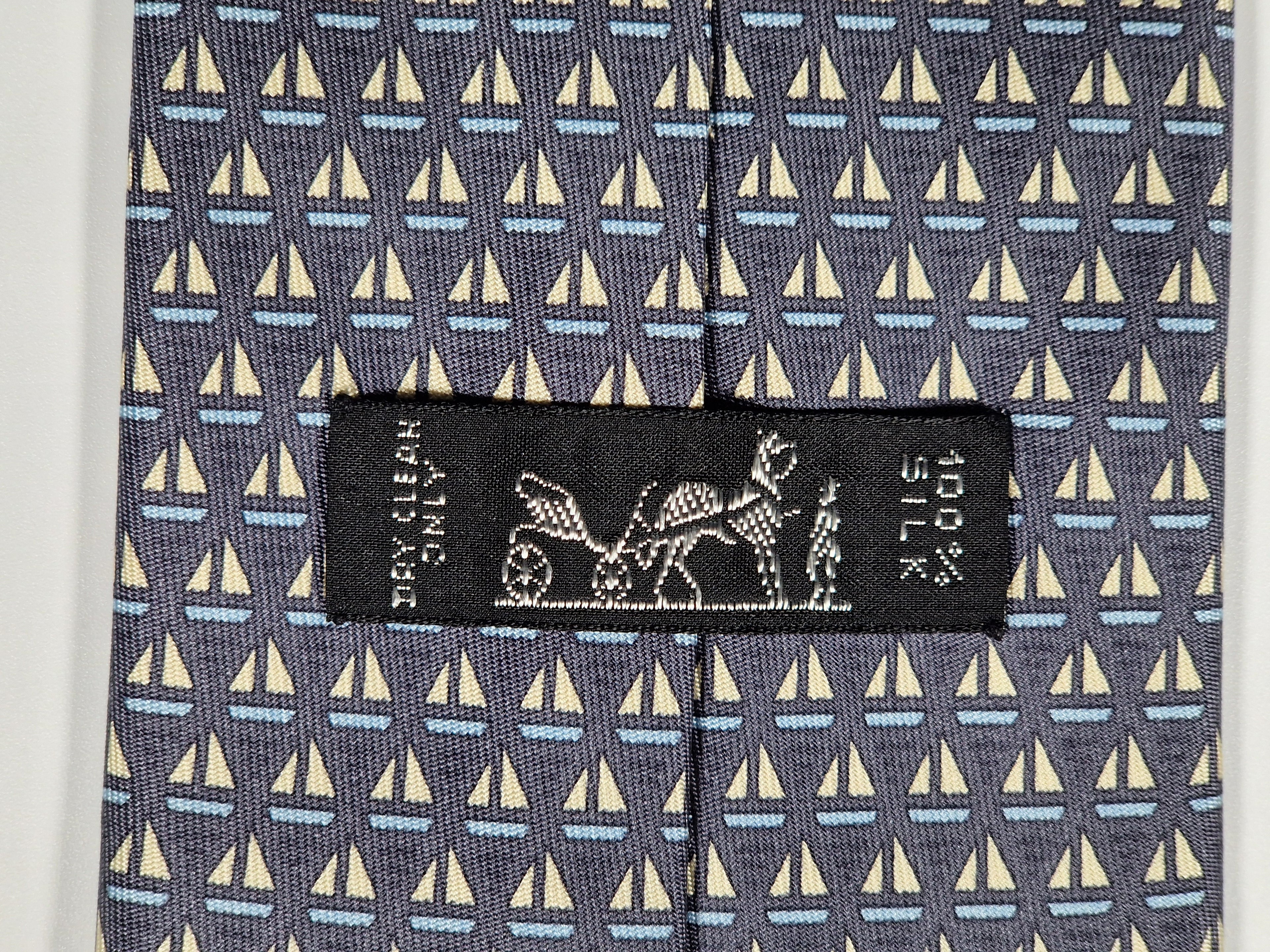 Hermès silk tie grey sailboat pattern 7841 UA
